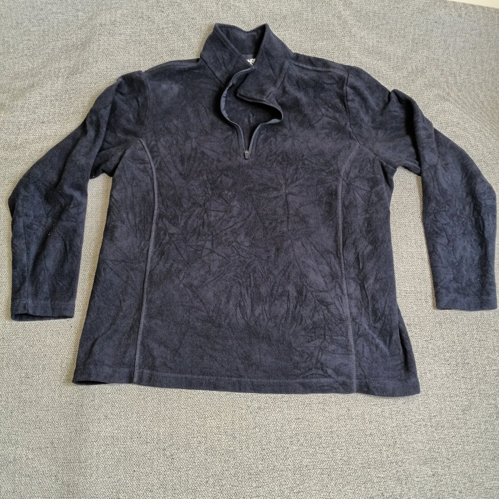 Lands' End Fleece Pullover Womens L 14-16 Blue Excellent Quarter Zip Mock Neck